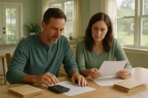 Spouse credit card debt settlement Florida discussion at a household table
